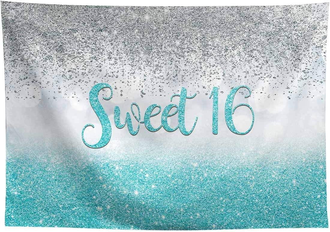 Sweet 16 Silver Blue Bokeh Glitter Backdrop 7x5ft for Girls Happy 16th Birthday Party Decorations - Decotree.co Online Shop