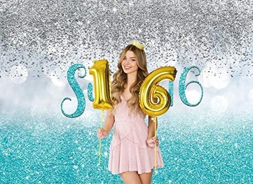 Sweet 16 Silver Blue Bokeh Glitter Backdrop 7x5ft for Girls Happy 16th Birthday Party Decorations - Decotree.co Online Shop
