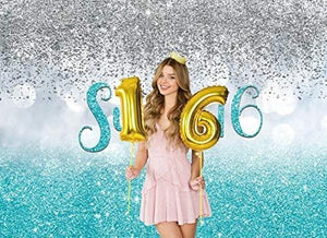 Sweet 16 Silver Blue Bokeh Glitter Backdrop 7x5ft for Girls Happy 16th Birthday Party Decorations - Decotree.co Online Shop