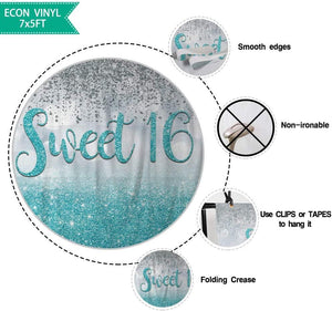 Sweet 16 Silver Blue Bokeh Glitter Backdrop 7x5ft for Girls Happy 16th Birthday Party Decorations - Decotree.co Online Shop