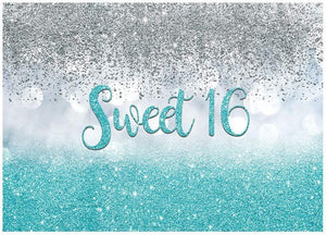 Sweet 16 Silver Blue Bokeh Glitter Backdrop 7x5ft for Girls Happy 16th Birthday Party Decorations - Decotree.co Online Shop