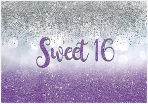 Sweet 16 Silver Blue Bokeh Glitter Backdrop 7x5ft for Girls Happy 16th Birthday Party Decorations - Decotree.co Online Shop