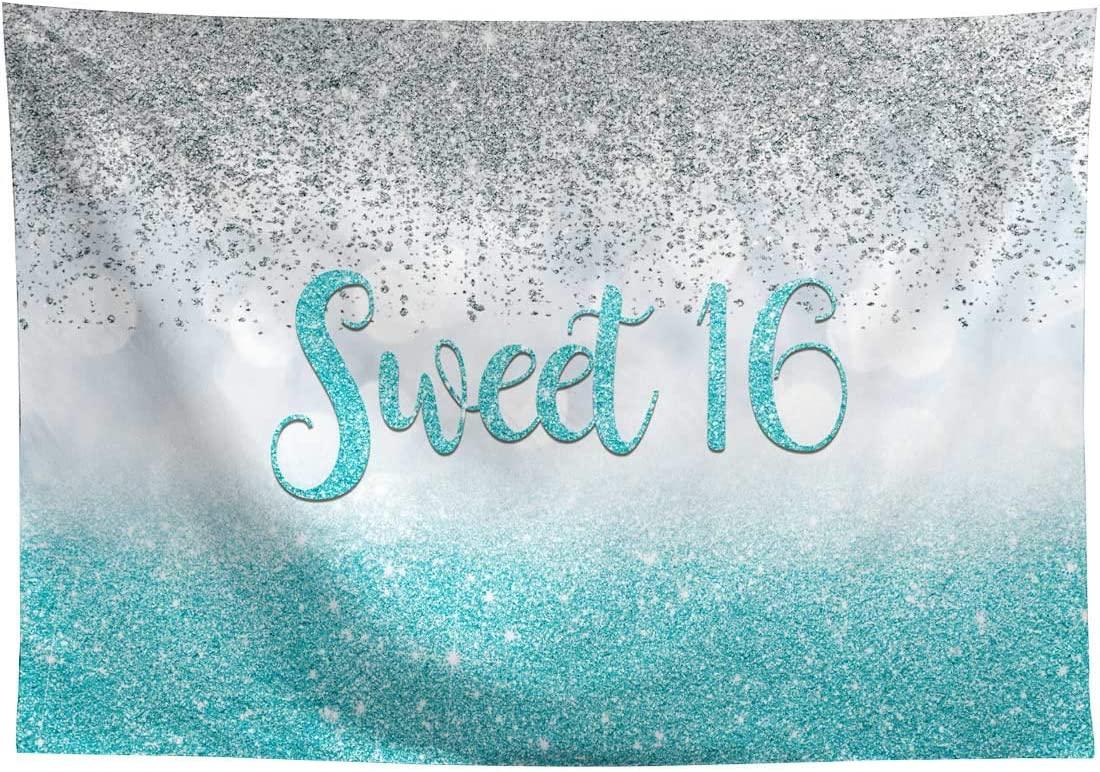 Sweet 16 Silver Blue Bokeh Glitter Backdrop 7x5ft for Girls Happy 16th Birthday Party Decorations - Decotree.co Online Shop