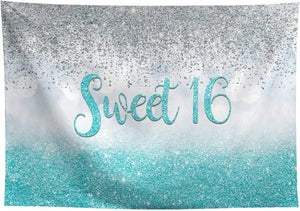 Sweet 16 Silver Blue Bokeh Glitter Backdrop 7x5ft for Girls Happy 16th Birthday Party Decorations - Decotree.co Online Shop