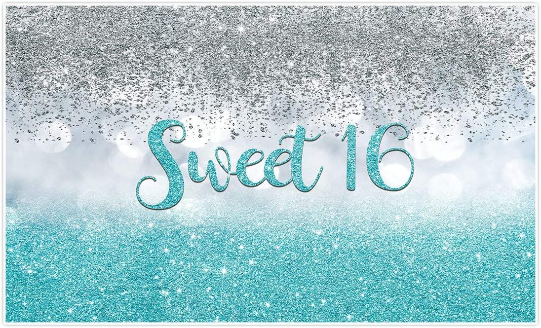 Sweet 16 Silver Blue Bokeh Glitter Backdrop 7x5ft for Girls Happy 16th Birthday Party Decorations - Decotree.co Online Shop