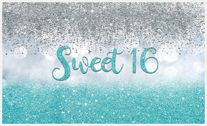 Sweet 16 Silver Blue Bokeh Glitter Backdrop 7x5ft for Girls Happy 16th Birthday Party Decorations - Decotree.co Online Shop