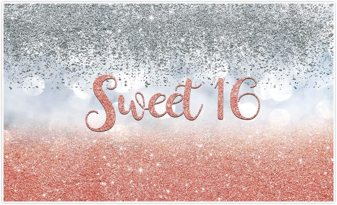 Sweet 16 Silver Blue Bokeh Glitter Backdrop 7x5ft for Girls Happy 16th Birthday Party Decorations - Decotree.co Online Shop