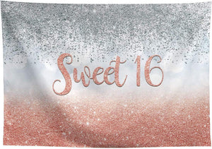 Sweet 16 Silver Blue Bokeh Glitter Backdrop 7x5ft for Girls Happy 16th Birthday Party Decorations - Decotree.co Online Shop