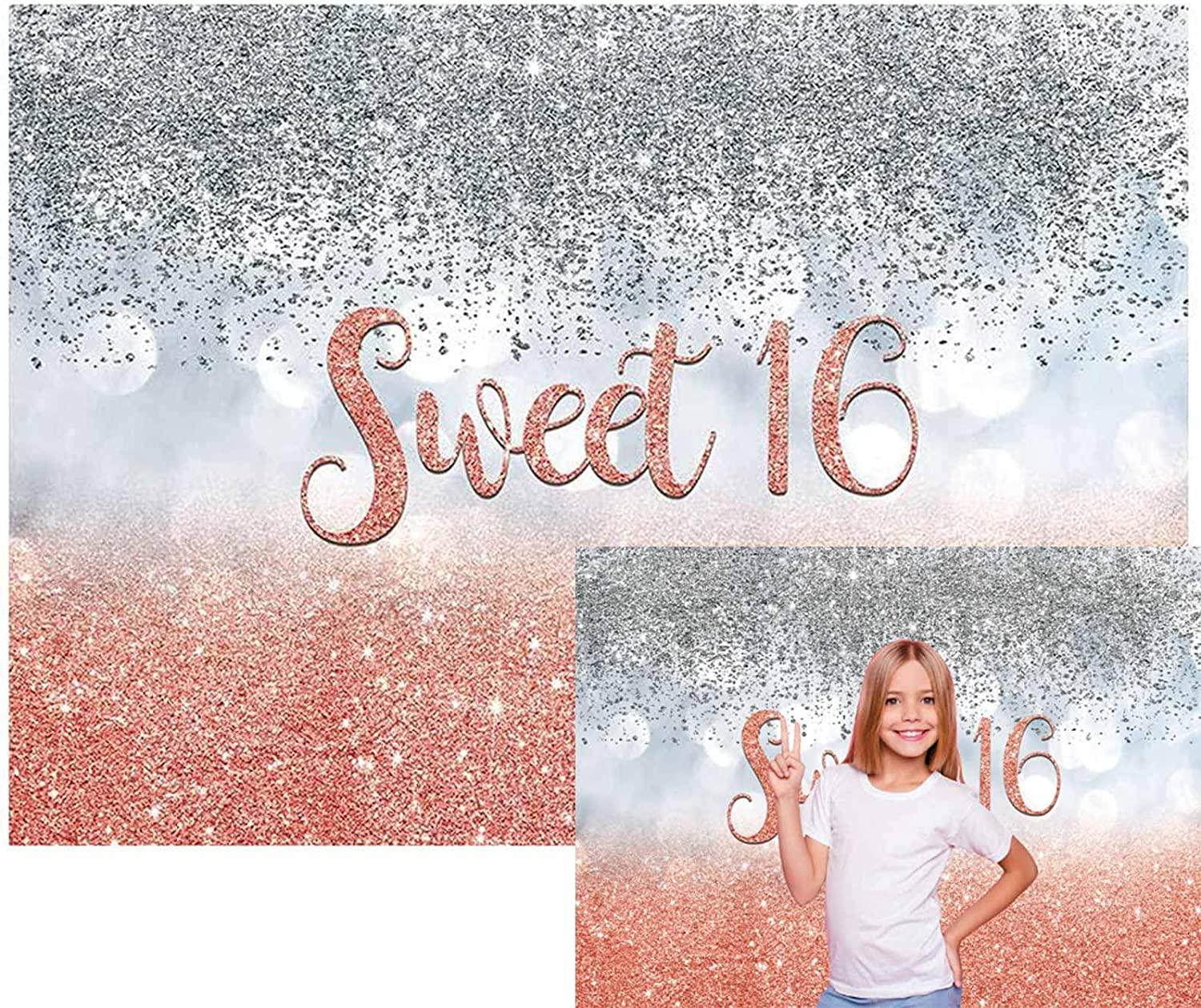 Sweet 16 Silver Blue Bokeh Glitter Backdrop 7x5ft for Girls Happy 16th Birthday Party Decorations - Decotree.co Online Shop