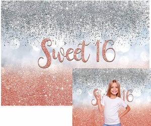 Sweet 16 Silver Blue Bokeh Glitter Backdrop 7x5ft for Girls Happy 16th Birthday Party Decorations - Decotree.co Online Shop