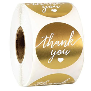 Thank You Label Sticker 1.5" Round with Gold and White Heart 500 Labels Per Roll, Thank You Sticker Gold for Birthdays, Weddings - Decotree.co Online Shop