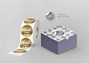 Thank You Label Sticker 1.5" Round with Gold and White Heart 500 Labels Per Roll, Thank You Sticker Gold for Birthdays, Weddings - Decotree.co Online Shop