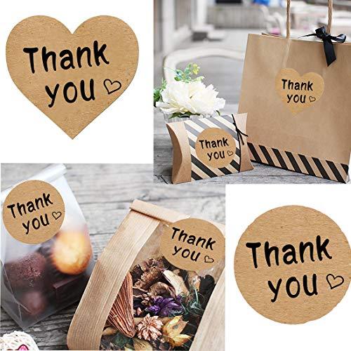 Thank You Stickers Roll 1000pcs Adhesive Labels Kraft Paper with Black Hearts, Decorative Sealing Stickers for Christmas Gifts, Wedding, Party - Decotree.co Online Shop