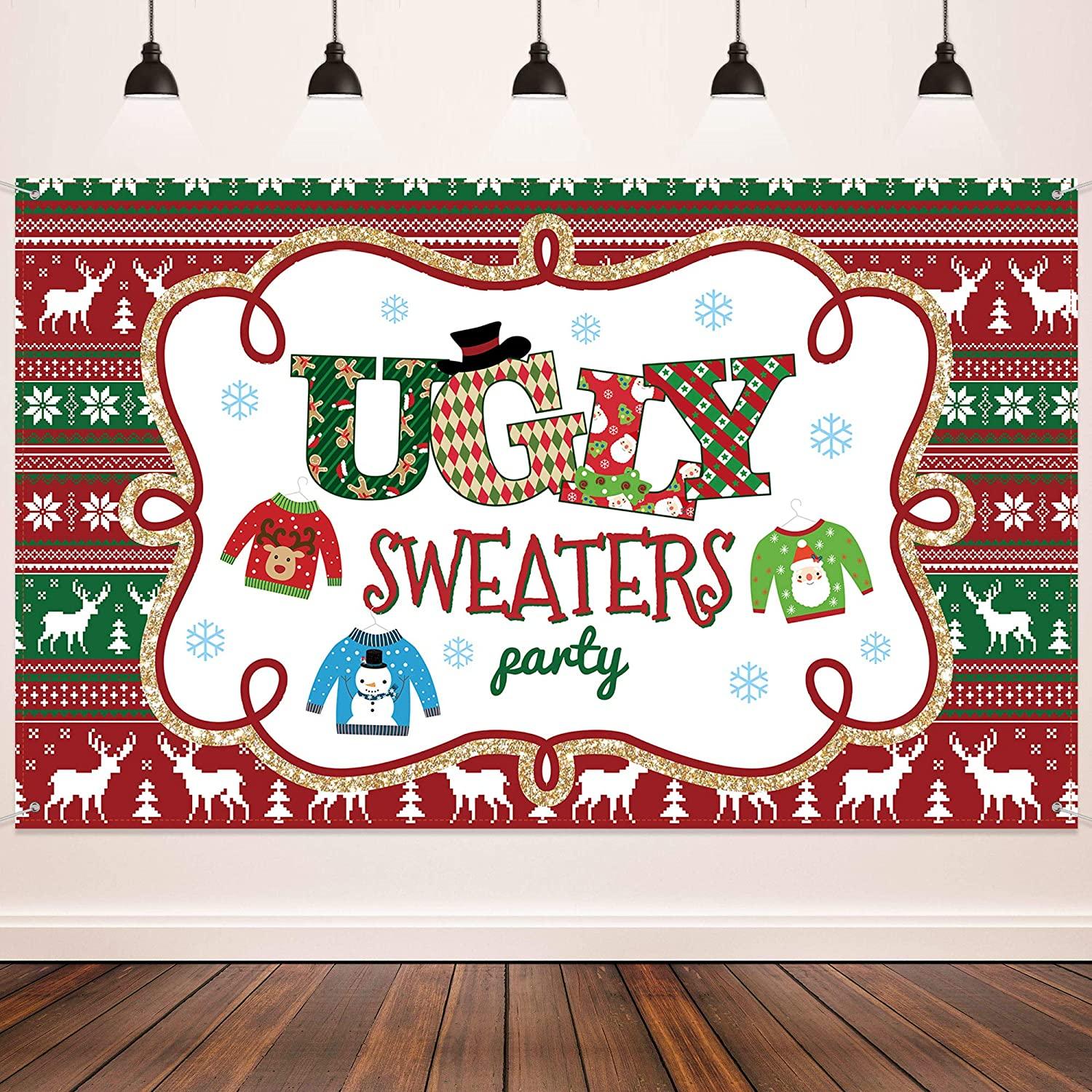 Ugly Sweater Party Supplies Large Fabric Red and Green Ugly Xmas Sweater Party Backdrop for Ugly Sweater - Decotree.co Online Shop