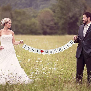 Vintage White Just Married Banner Wedding Bunting Photo Booth Props Signs Garland Bridal Shower Decoration - Decotree.co Online Shop