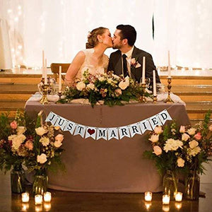Vintage White Just Married Banner Wedding Bunting Photo Booth Props Signs Garland Bridal Shower Decoration - Decotree.co Online Shop