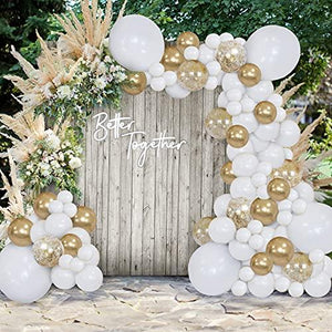 White and Gold Balloon Arch Kit | Balloon Garland | 16' | 150 Balloons | Gold Crushed Confetti Balloons, Gold Chrome Metallic Balloons, & White Premium Latex Balloons - Decotree.co Online Shop