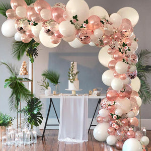 White Gold Balloons and Gold Confetti Balloons Garland for Wedding Bridal Baby Shower Birthday Graduation - Decotree.co Online Shop