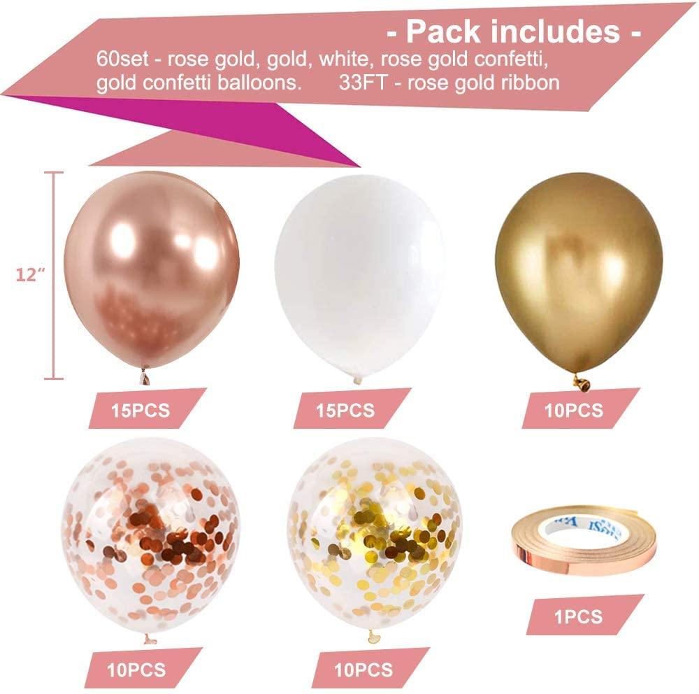 White Gold Balloons and Gold Confetti Balloons Garland for Wedding Bridal Baby Shower Birthday Graduation - Decotree.co Online Shop