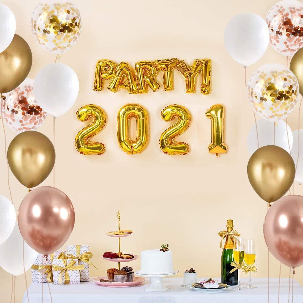 White Gold Balloons and Gold Confetti Balloons Garland for Wedding Bridal Baby Shower Birthday Graduation - Decotree.co Online Shop