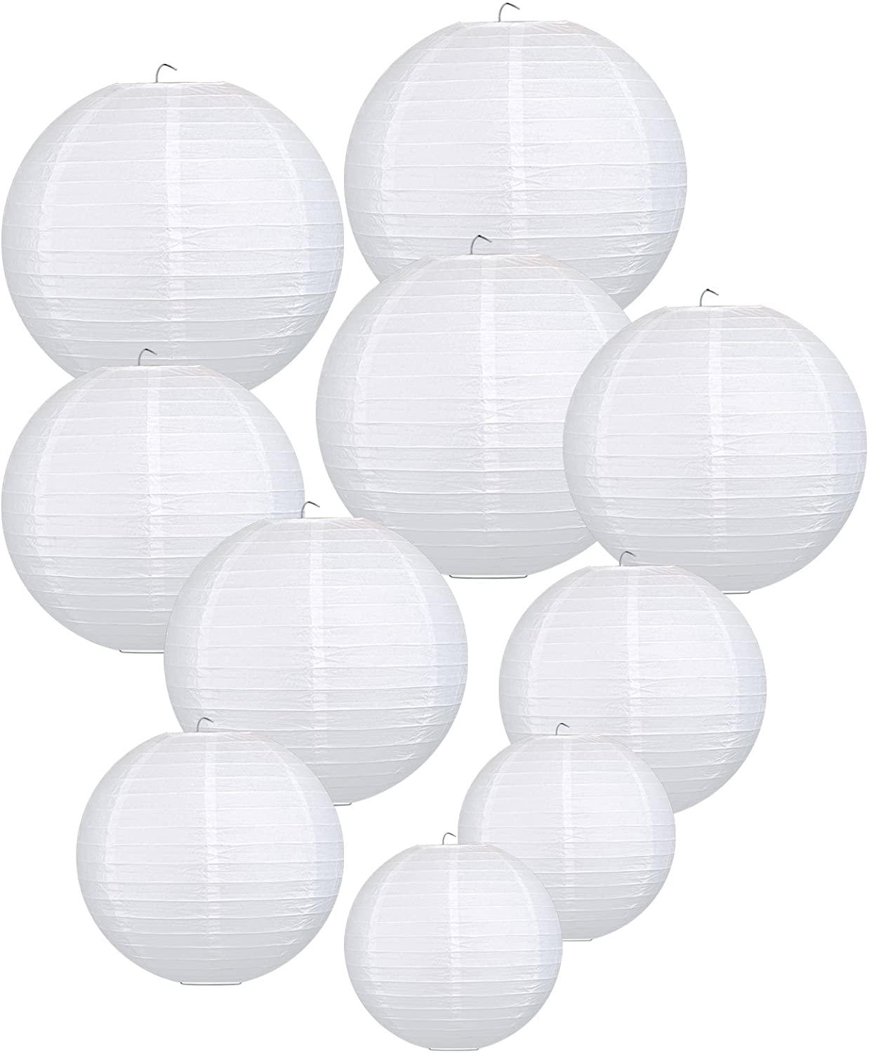 White Hanging Paper Lanterns for Wedding Party Decoration, 4 Size - Decotree.co Online Shop