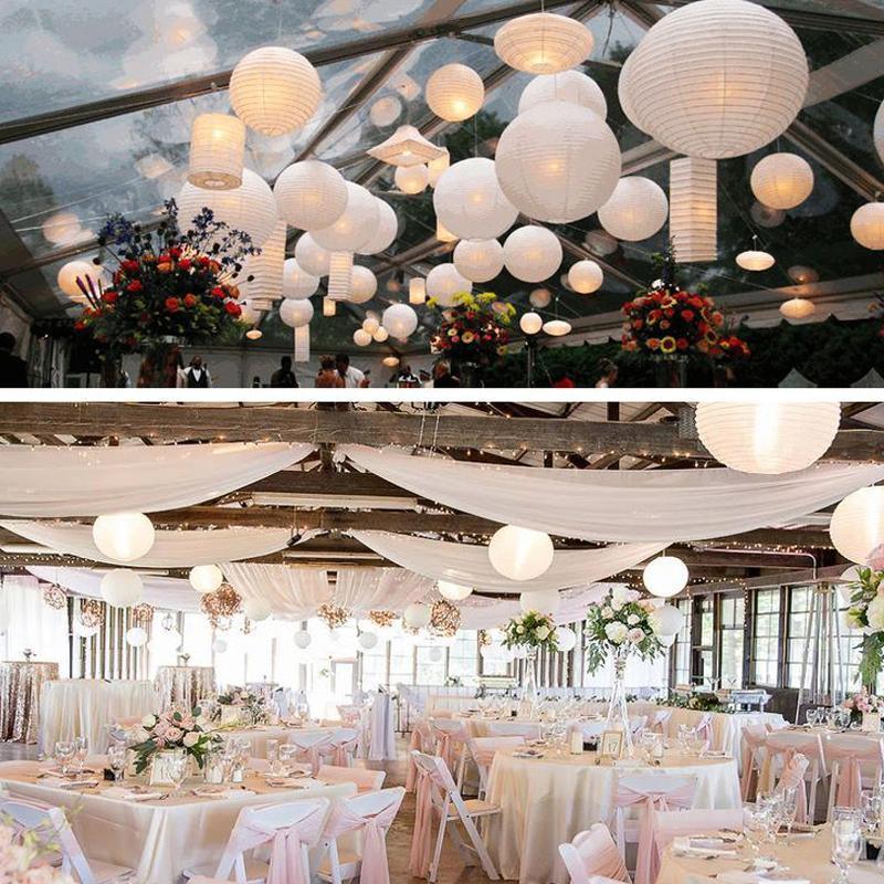 White Hanging Paper Lanterns for Wedding Party Decoration, 4 Size - Decotree.co Online Shop