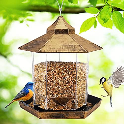 Wild Bird Feeder Hanging for Garden Yard Outside Decoration, Hexagon Shaped with Roof - Decotree.co Online Shop