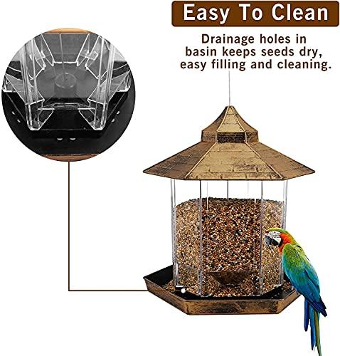 Wild Bird Feeder Hanging for Garden Yard Outside Decoration, Hexagon Shaped with Roof - Decotree.co Online Shop