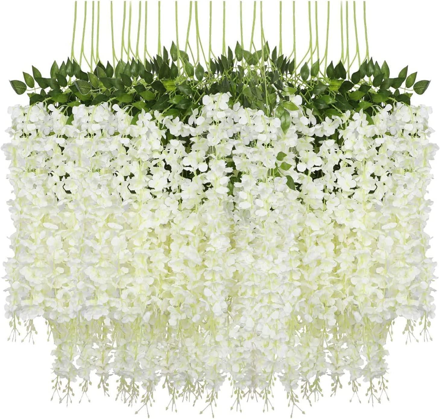 12Pcs 3.6ft Artificial Wisteria Vine Hanging Flower Wedding Garden Colorful USA White