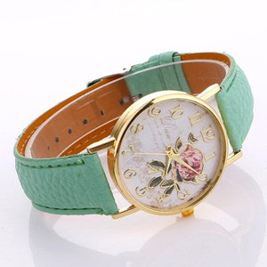 Women Leather Watches Fashion Casual Relogio Feminino Rose Flower Dial Quartz Watch Wrist Watch - Decotree.co Online Shop