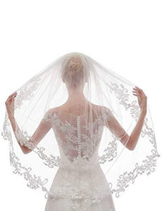 Women's Short 2 Tier Lace Ivory Wedding Bridal Veil With Comb Ivory - Decotree.co Online Shop