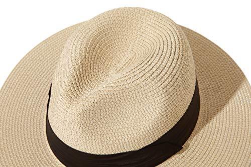 Women Wide Brim Straw Panama Roll up Hat Fedora Beach Sun Hat UPF50+ - Decotree.co Online Shop