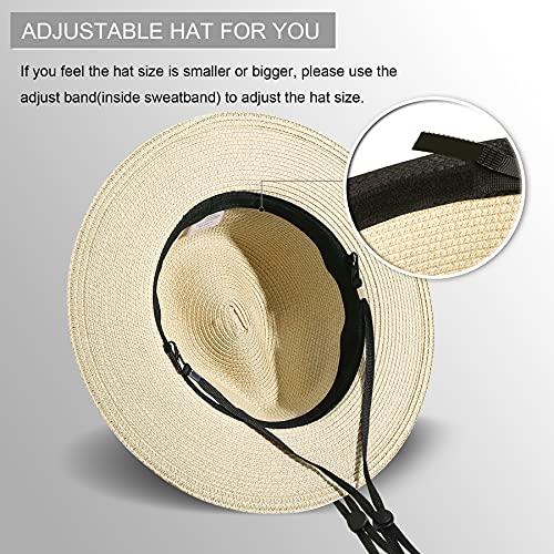 Women Wide Brim Straw Panama Roll up Hat Fedora Beach Sun Hat UPF50+ - Decotree.co Online Shop
