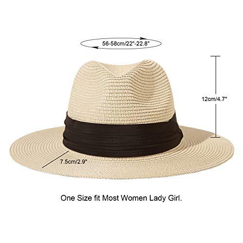 Women Wide Brim Straw Panama Roll up Hat Fedora Beach Sun Hat UPF50+ - Decotree.co Online Shop