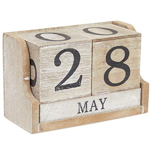 Wooden Date Block Perpetual Calendar for Desk, Office, Teachers, Decor (5 x 4 inch) - Decotree.co Online Shop