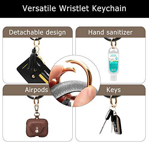 Wristlet Bracelet Keychain Card Holder Card Pocket PU Leather Purse Tassel Keychain Bangle Key Ring for Women Girls - Decotree.co Online Shop