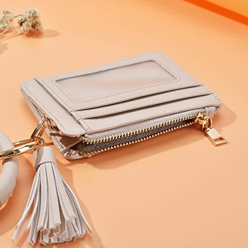 Wristlet Bracelet Keychain Card Holder Card Pocket PU Leather Purse Tassel Keychain Bangle Key Ring for Women Girls - Decotree.co Online Shop